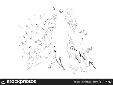 Football strategy. Background conceptual image with football sketches on white background