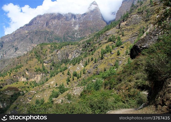 Footpath amd mountain area in Nepal