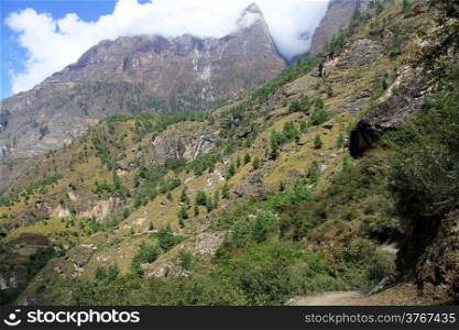 Footpath amd mountain area in Nepal