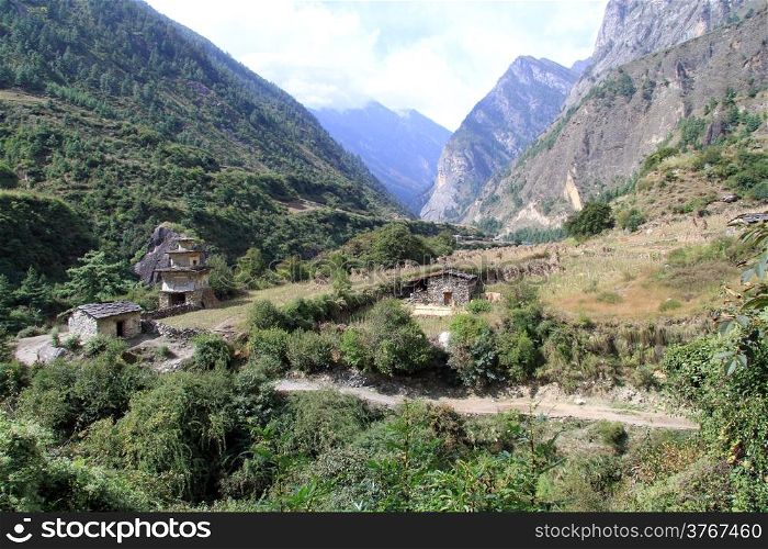 Footpath and gate of village in Nepal