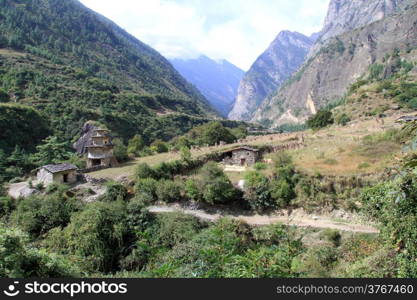 Footpath and gate of village in Nepal