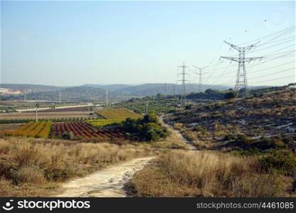 Footpath and pilons with wire in Israel
