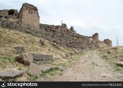 Footpath and ruins of fortress in Bergama, Turkey