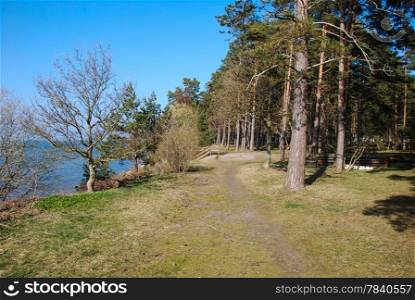 Footpath at the swedish island Oland along the coast af Baltic Sea
