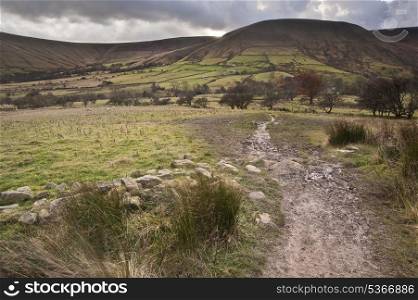 Footpath from Kinder Scout to Kinder Low in Peak District National Park