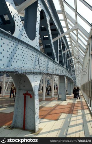Footpath in the iron bridge in Moscow, Russia