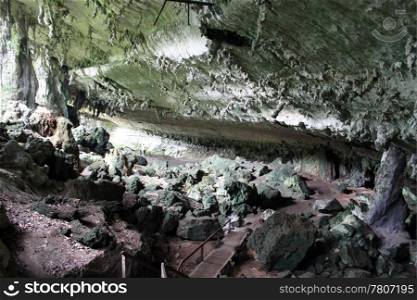 Footpath inside big cave in Niah national park in Borneo, Malaysia