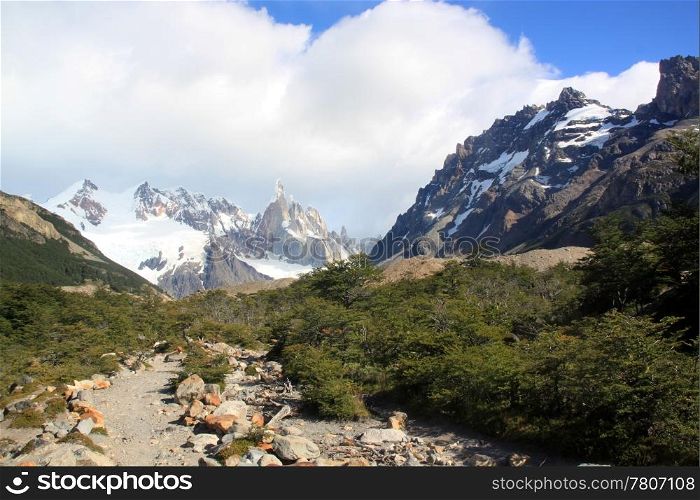 Footpath near mountain in national park near El Chalten, Argentina