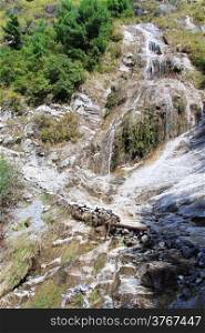 Footpath near waterfall in mountain in Nepal