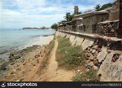 Footpath on the coast near fort in Parlamar, Venezuela