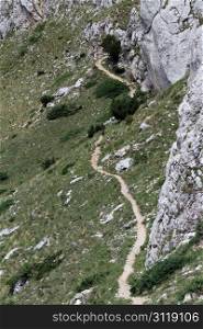Footpath on the slope of mount in Durmitor, Montenegro