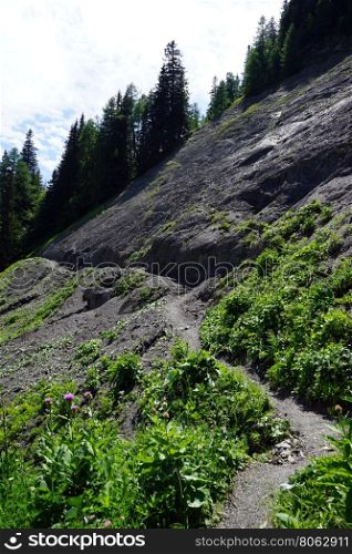 Footpath on the slope of mount in Lichtenstein
