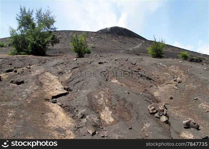 Footpath on the slope of volcano Krakatau in Indonesia