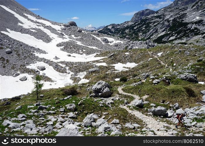 Footpath on the Triglav mount in Slovenian Alps