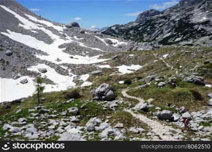 Footpath on the Triglav mount in Slovenian Alps