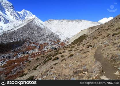 Footpath to the Larke pass near Manaslu in Nepal