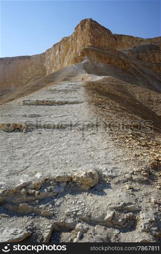 Footpath to the top of mount Hod Akev in Negev desert, Israel