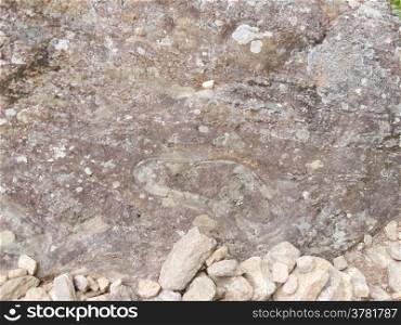 Footprints on rocks in Bhutan.