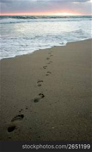 Footprints on seashore