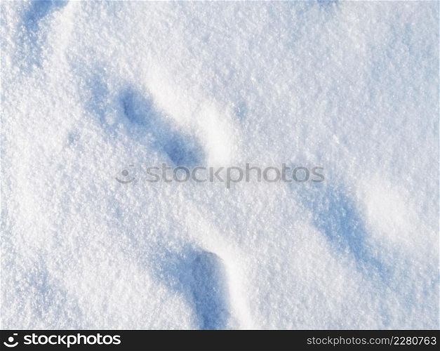 Footprints on white snow, winter concept
