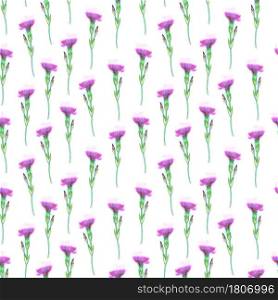For textile, wallpaper, wrapping, web backgrounds and other pattern fills. Seamless pattern with tender purple flowers on a white background