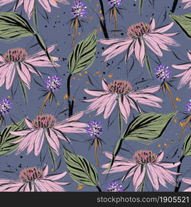 For textile, wallpaper, wrapping, web backgrounds and other pattern fills. Seamless pattern with different wild flowers Summer design