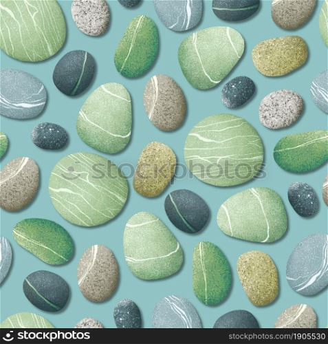 For textile, wallpaper, wrapping, web backgrounds and other pattern fills. Seamless pattern with sea pebbles Stones from the beach