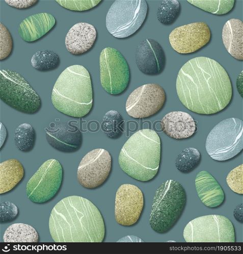 For textile, wallpaper, wrapping, web backgrounds and other pattern fills. Seamless pattern with sea pebbles Stones from the beach