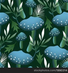 For textile, wallpaper, wrapping, web backgrounds and other pattern fills. Seamless pattern design with forest poisonous mushrooms