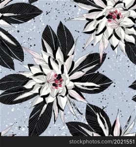 For textile, wallpaper, wrapping, web backgrounds and other pattern fills. Seamless pattern with exotic flower Trendy summer surface design