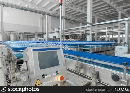 for the production of plastic bottles and bottles on a conveyor belt factory. for the production of plastic bottles factory