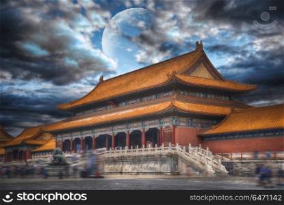 Forbidden City is the largest palace complex in the world. Located in the heart of Beijing. In the evening by the light of the moon. Forbidden City