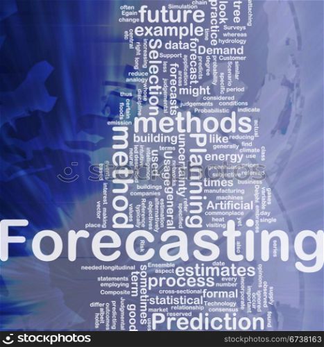 Forecasting background concept. Background concept wordcloud illustration of forecasting international