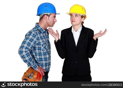 Foreman and architect having a difference of opinion