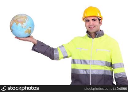 Foreman holding globe