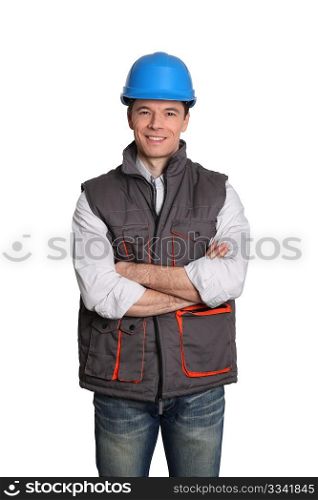 Foreman standing on white background