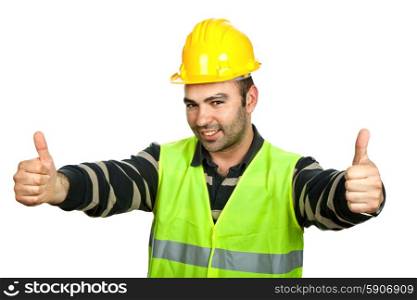 foreman with yellow hat isolated on white background
