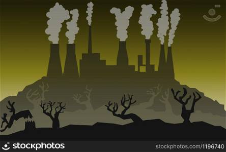 Forest and industry with air pollution, 3D rendering