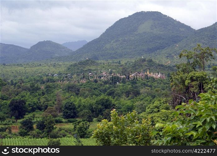 Forest asnd buddhist temple on the hill, near Inle laker, Shan State, Myanmar