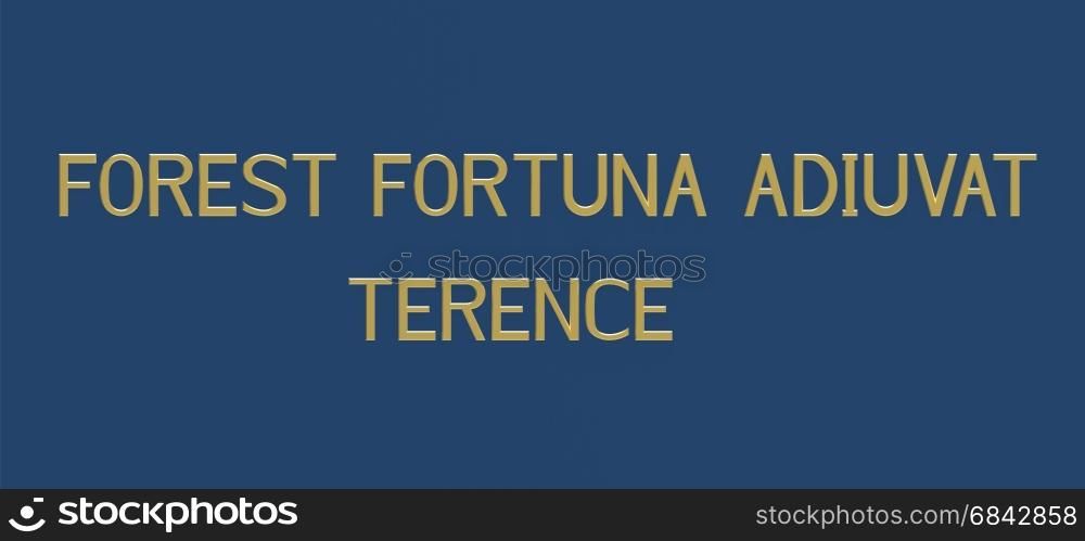 ''Forest fortuna adiuvat'' (fortune favors the brave), Latin phrase by Terence, 3d render