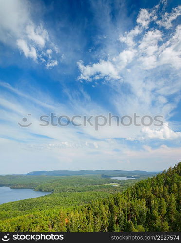 forest landscape with mountain and lake