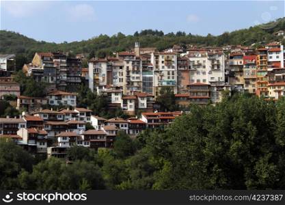 Forest park and houses in Veliko Tirnovo, Bulgaria