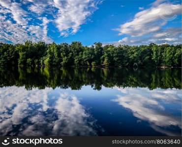 forest treeline reflections in catawba river
