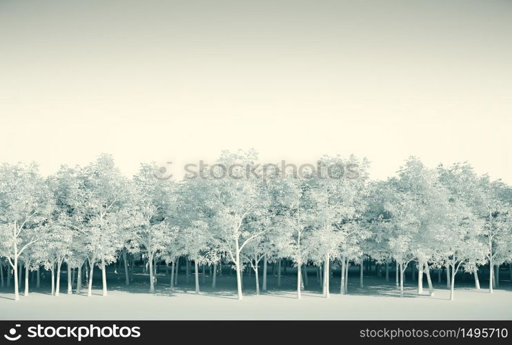 Forest white on white background, 3d Illustration