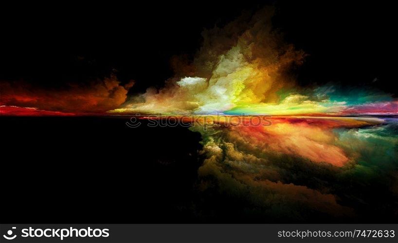 Forever skies. Perspective Paint series. Background design of clouds, colors, lights and horizon line relevant for illustration, painting, creativity and imagination