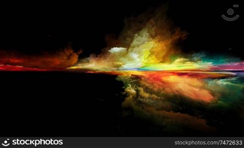 Forever skies. Perspective Paint series. Background design of clouds, colors, lights and horizon line relevant for illustration, painting, creativity and imagination