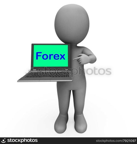 Forex Character Laptop Showing Foreign Fx Or Currency Trading