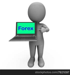 Forex Character Laptop Showing Foreign Fx Or Currency Trading