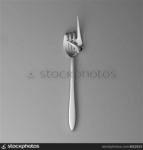 Fork hand finger gesture attention isolated on black background. 3d illustration. Fork