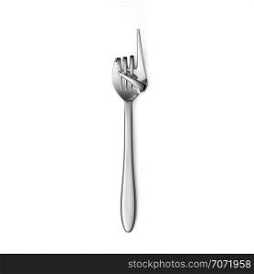 Fork hand finger gesture attention isolated on white background. 3d illustration. Fork